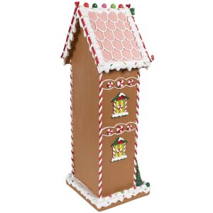 Clayre & Eef 6PR4250 Kersthuis Bruin Wit 17x14x40 cm Polyresin