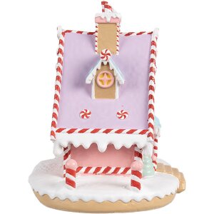 Clayre & Eef 6PR4268 Kersthuis Roze Paars Polyresin 16x13x15 cm