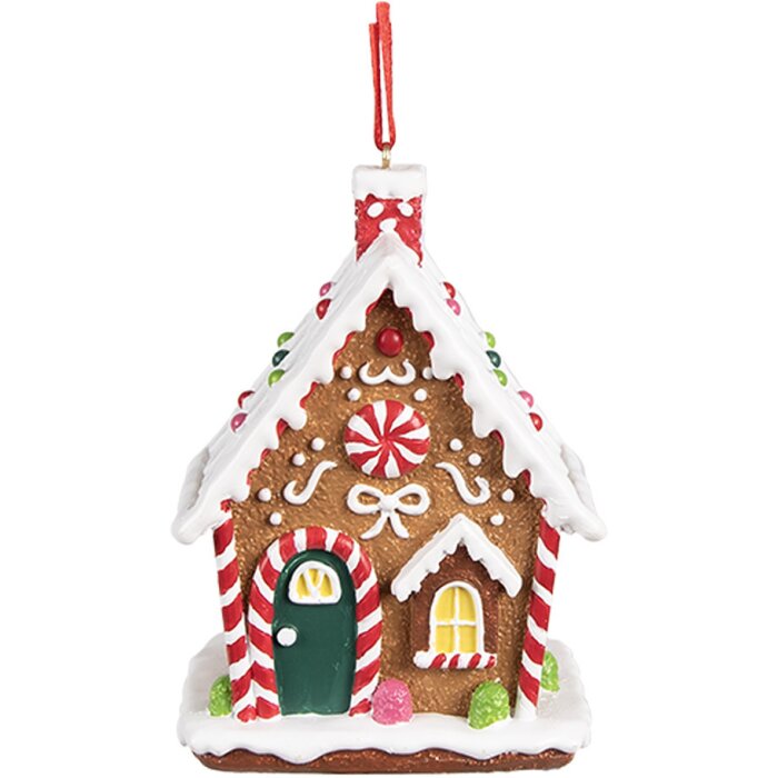 Clayre & Eef 6PR4255 Decoratie Hanger Huis Bruin Wit 7x5x9 cm