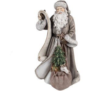 Clayre & Eef 6PR4282 Kerstman Decoratiefiguur Grijs...