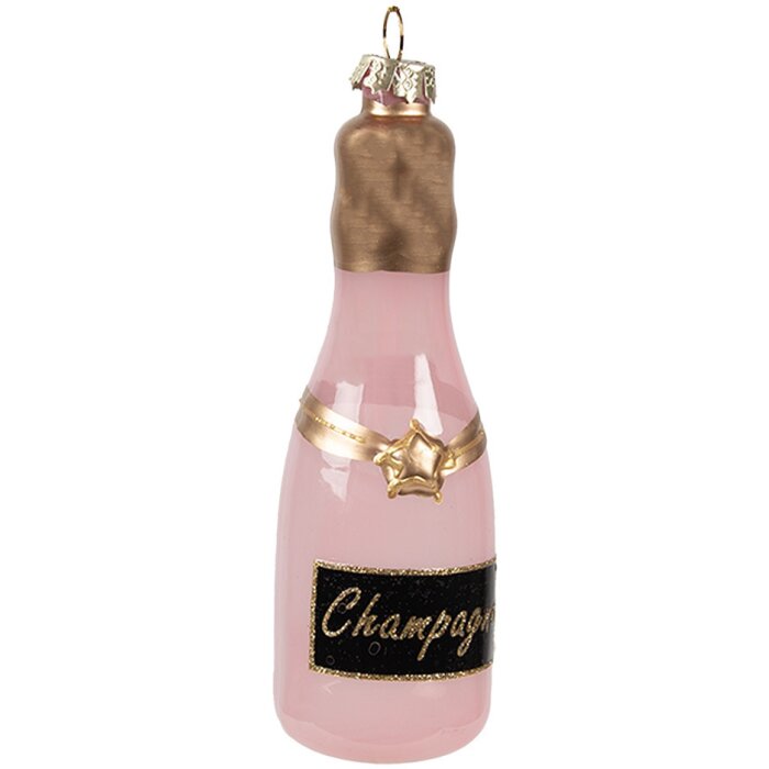 Clayre & Eef 6GL4343GG Kerstlabel glas roze goud Ø 4x12 cm