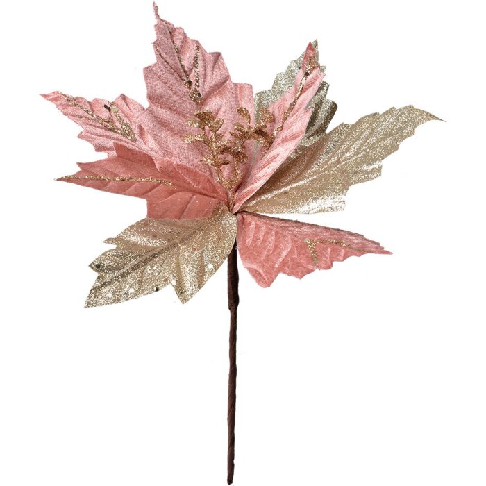 Clayre & Eef 65824 Kerstdecoratie Bloem Roze Goud Ø 24x27 cm Kunststof