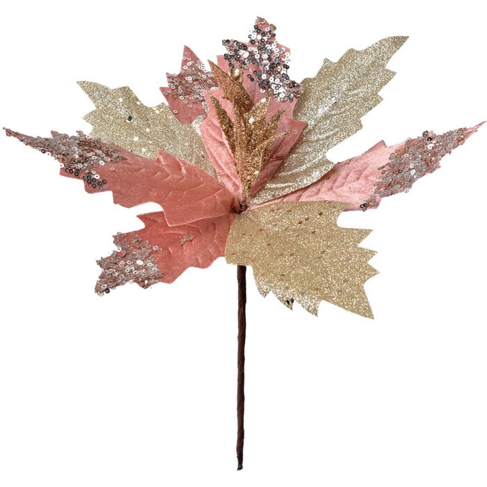 Clayre & Eef 65830 Kerstdecoratie bloem roze goud Ø 30 cm kunststof