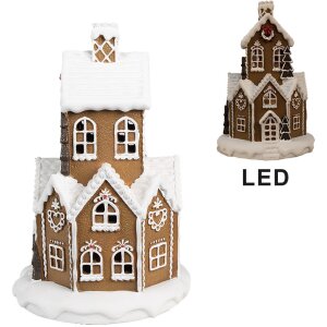 Clayre & Eef 6PR4310 Peperkoekhuis LED Ø 21x33 cm Polyresin Bruin Wit