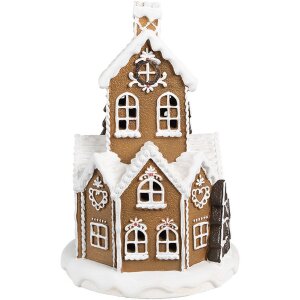 Clayre & Eef 6PR4310 Peperkoekhuis LED Ø 21x33 cm Polyresin Bruin Wit