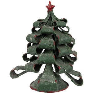 Clayre & Eef 65870 Kerstboom Decoratie Metaal Groen Rood Ø 21x24 cm