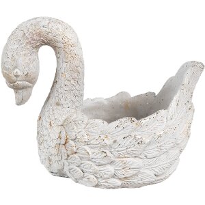 Clayre & Eef 6TE0548 Bloempot Zwaan 19x11x15 cm Witgoud