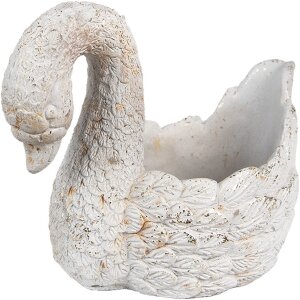 Clayre & Eef 6TE0548 Bloempot Zwaan 19x11x15 cm Witgoud