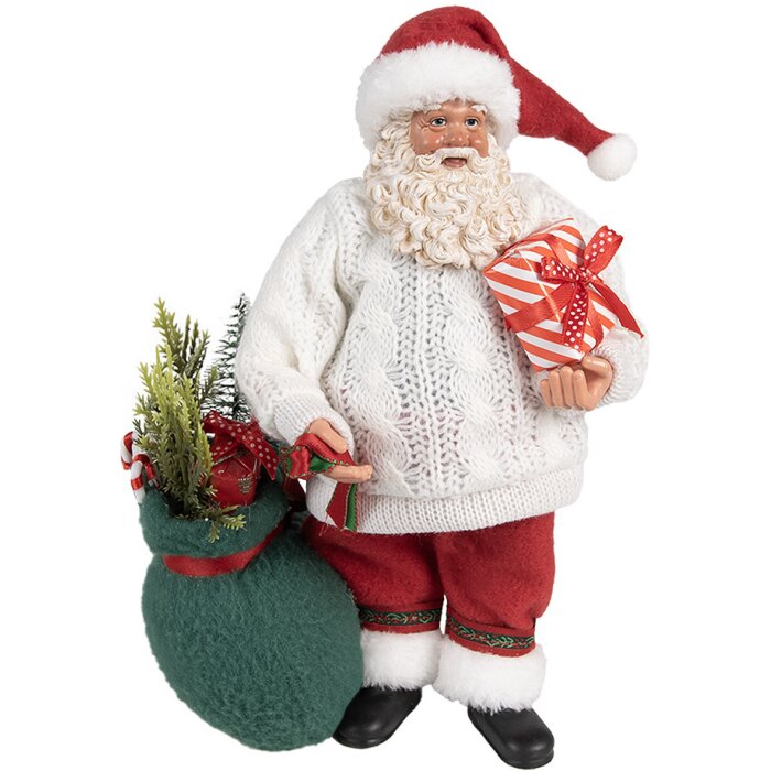 Clayre & Eef 65599 kerstdecoratie kerstman wit rood 18x13x27 cm