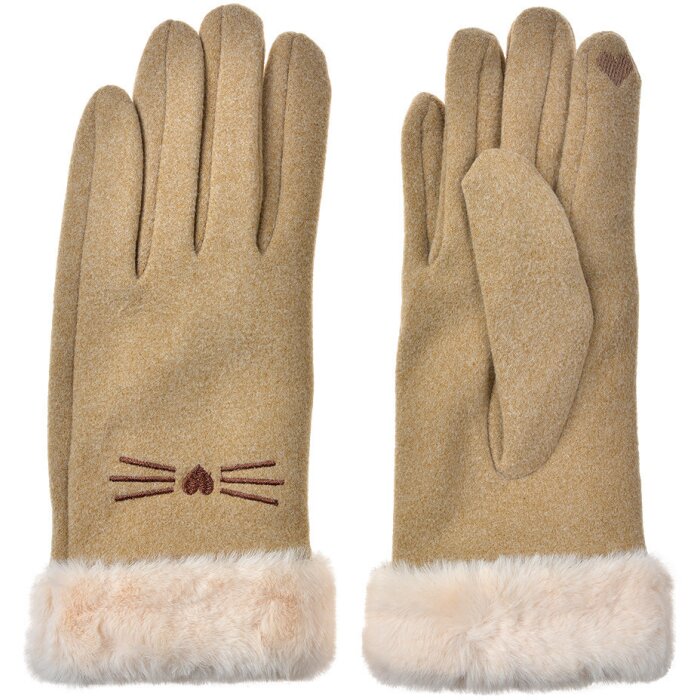 Juleeze JZGL0098 Handschoenen beige 9x23x2 cm kat ontwerp met imitatiebont