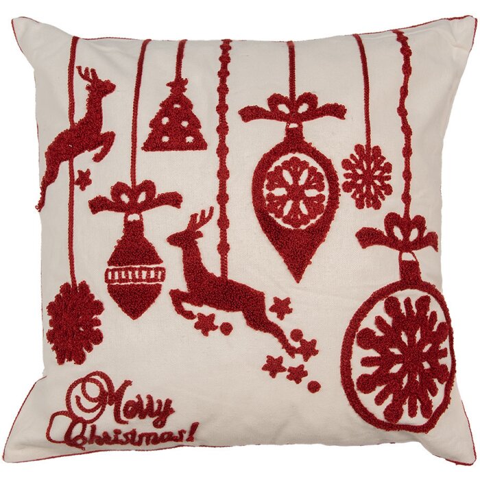 Clayre & Eef KT021.354 Kussenhoes Vrolijk Kerstfeest Wit Rood 45x45 cm Polyester