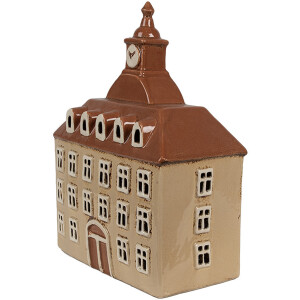 Clayre & Eef 6CE1880 Theelichthouder Huis Beige Bruin 20x10x26 cm Keramiek