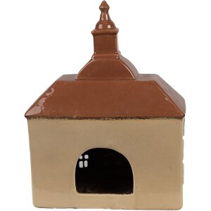 Clayre & Eef 6CE1880 Theelichthouder Huis Beige Bruin 20x10x26 cm Keramiek