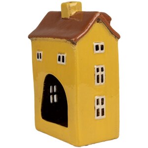 Clayre & Eef 6CE1885 Theelichthouder Huis Keramiek Geel 12x8x18 cm Landelijke stijl