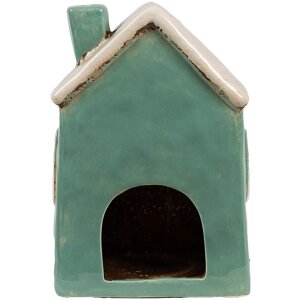 Clayre & Eef 6CE1898 Theelichthouder Huis Keramiek Groen Beige 13x9x18 cm Landelijk Huis