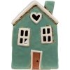 Clayre & Eef 6CE1898 Theelichthouder Huis Keramiek Groen Beige 13x9x18 cm Landelijk Huis