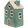 Clayre & Eef 6CE1898 Theelichthouder Huis Keramiek Groen Beige 13x9x18 cm Landelijk Huis