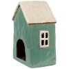 Clayre & Eef 6CE1898 Theelichthouder Huis Keramiek Groen Beige 13x9x18 cm Landelijk Huis