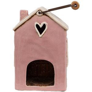 Clayre & Eef 6CE1912 Theelichthouder Huis Keramiek Roze Beige 16x11x21 cm