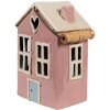 Clayre & Eef 6CE1912 Theelichthouder Huis Keramiek Roze Beige 16x11x21 cm