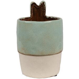 Clayre & Eef 6CE1878 Bloempot keramiek groen beige Ø 11x17 cm landelijke stijl