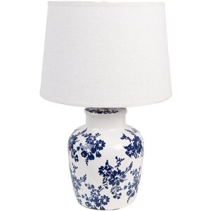 Clayre & Eef 6LMC0095 Tafellamp Wit Blauw Bloemig...