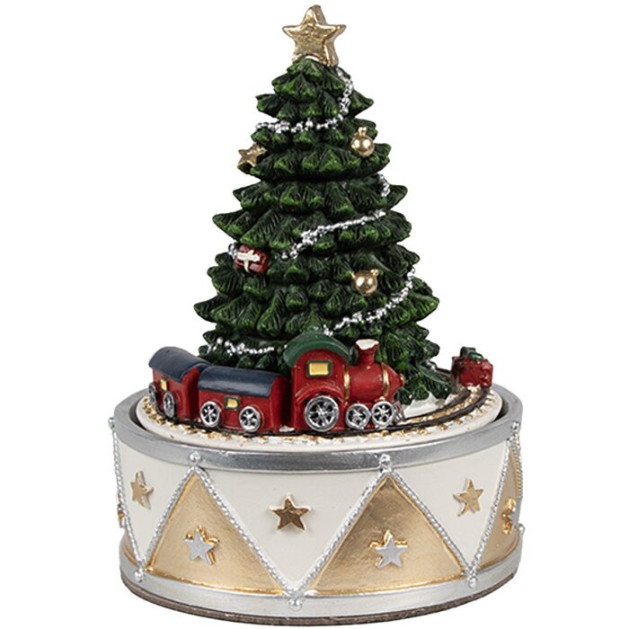 Clayre & Eef 6PR5099 Muziekdoos Kerstboom Groen Goud Ø 11x15 cm Polyresin