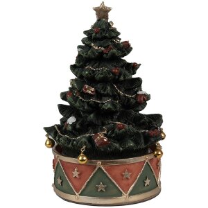 Clayre & Eef 6PR5100 Muziekdoos Kerstboom Ø12x18 cm Groen Rood Polyresin