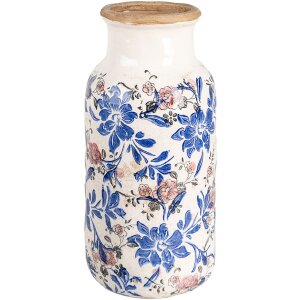 Clayre & Eef 6CE1928L Vaas Florale Decoratie Beige Blauw Ø15x32 cm