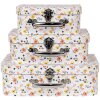 Clayre & Eef 66011 Decoratieve Koffer Set van 3 Witte Bloemen 30x22x9/25x20x9/20x17x8 cm