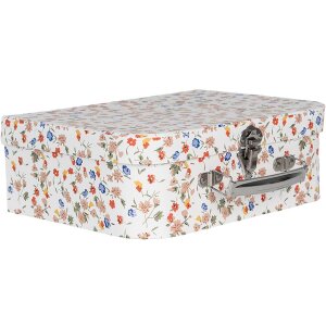 Clayre & Eef 66012 Decoratiekoffer Set van 3 Wit Bloemen 30x22x9 tot 20x17x8 cm