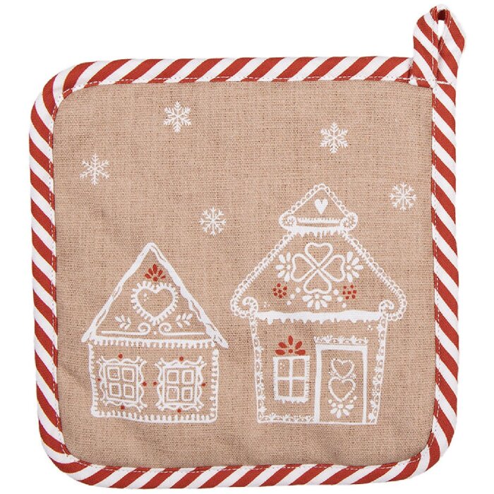 Clayre & Eef GBB45 Pannenlap Bruin Wit Landelijke stijl 20x20 cm Katoen