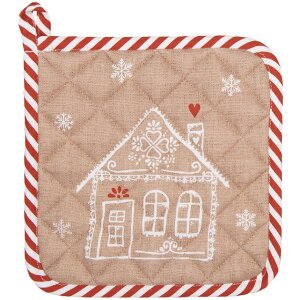 Clayre & Eef GBB45 Pannenlap Bruin Wit Landelijke stijl 20x20 cm Katoen