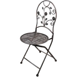 Clayre & Eef 5Y1273 Bistroset Tafel Ø 60 cm Stoelen IJzer Bruin Antiek 3-delig