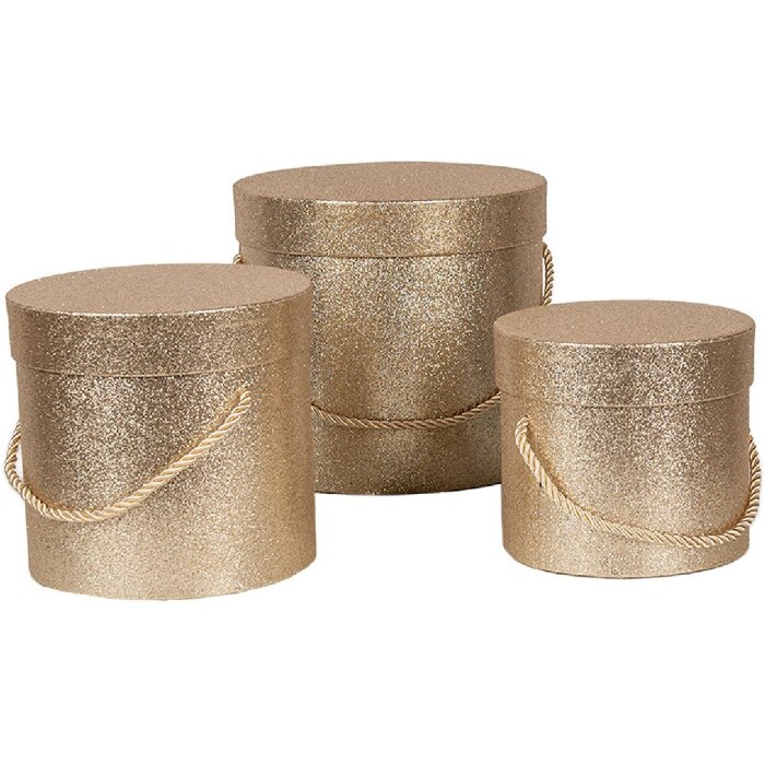 Clayre & Eef 66020 Opbergdoos Set Goud Glitter Rond 3 Maten