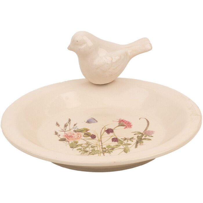 Clayre & Eef 6CE1948M Vogelvoerbakje Keramiek Beige Roze Ø 21x10 cm