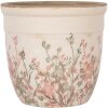 Clayre & Eef 6CE1974L Bloempot Keramiek Beige Roze Ø 18x17 cm Landelijke stijl