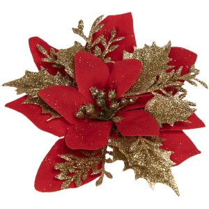 Clayre & Eef 65777 Kerstdecoratie Bloem Rood Goud...