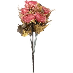 Clayre & Eef 6PL0340 Kunstbloemenboeket Rozen Roze Goud 18x15x50 cm