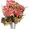 Clayre & Eef 6PL0340 Kunstbloemenboeket Rozen Roze Goud 18x15x50 cm