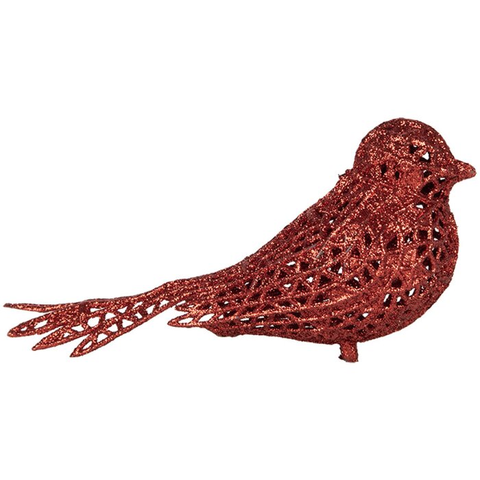 Clayre & Eef 65779 Decoratie Vogel Rood 16x6x6 cm Landelijke stijl