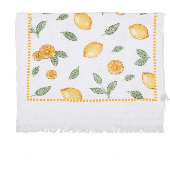 Clayre & Eef CTLEL-1 Lemon Design Gastendoek Wit Geel 40x66 cm