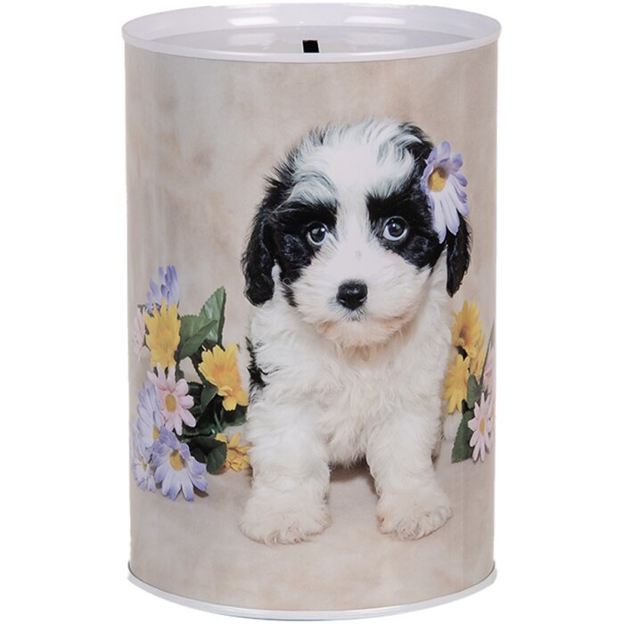 Clayre & Eef 6BL0161 Spaarpot Hond Bloemen Ø 10x15 cm