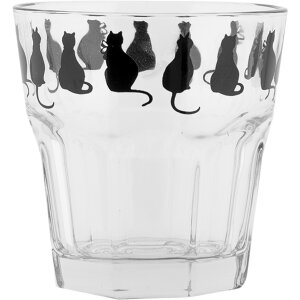 Clayre & Eef PWSGL0005 Drinkglas transparant kattenmotief Ø 8x8 cm 200 ml