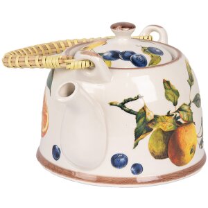 Clayre & Eef 6CETE0177 Theepot Keramiek Wit Geel 800 ml Retro Vintage