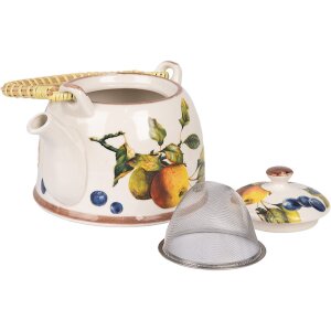 Clayre & Eef 6CETE0177 Theepot Keramiek Wit Geel 800 ml Retro Vintage