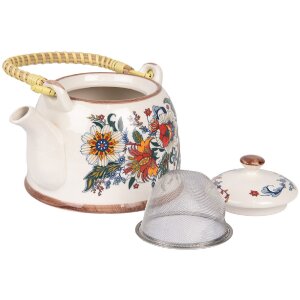 Clayre & Eef 6CETE0178 Theepot Keramiek 800 ml Wit Blauw Vintage Stijl