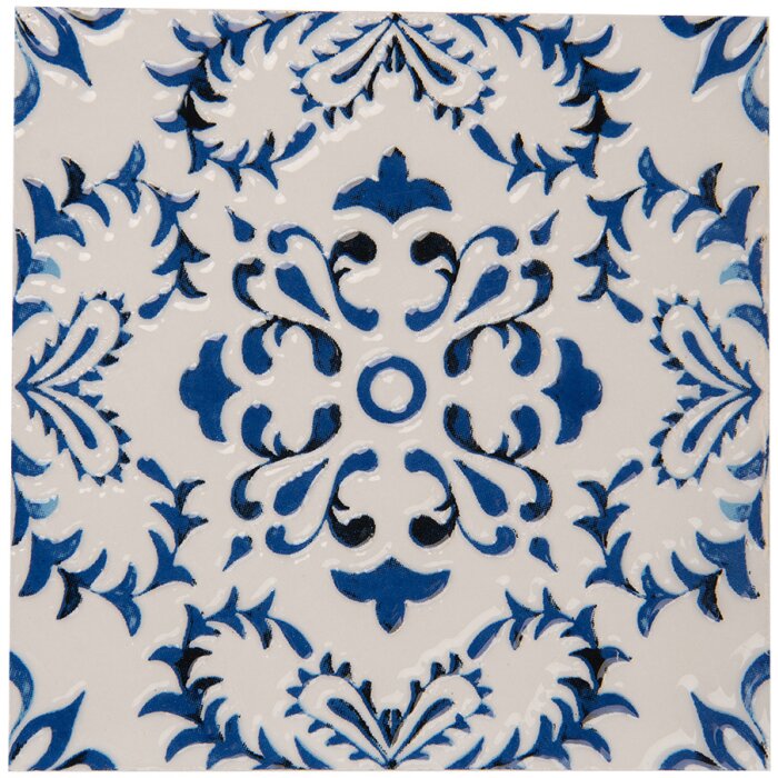 Clayre & Eef 6CE2053 Pannenmat Keramisch Wit Blauw 15x15 cm Retro