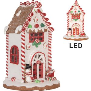 Clayre & Eef 66040 Kersthuis LED Decoratie Rood Wit 14x14x22 cm Werkt op batterijen