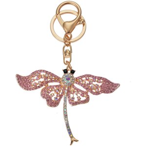 Juleeze JZKC0167 Sleutelhanger Dragonfly Goud Roze 6x1x8 cm